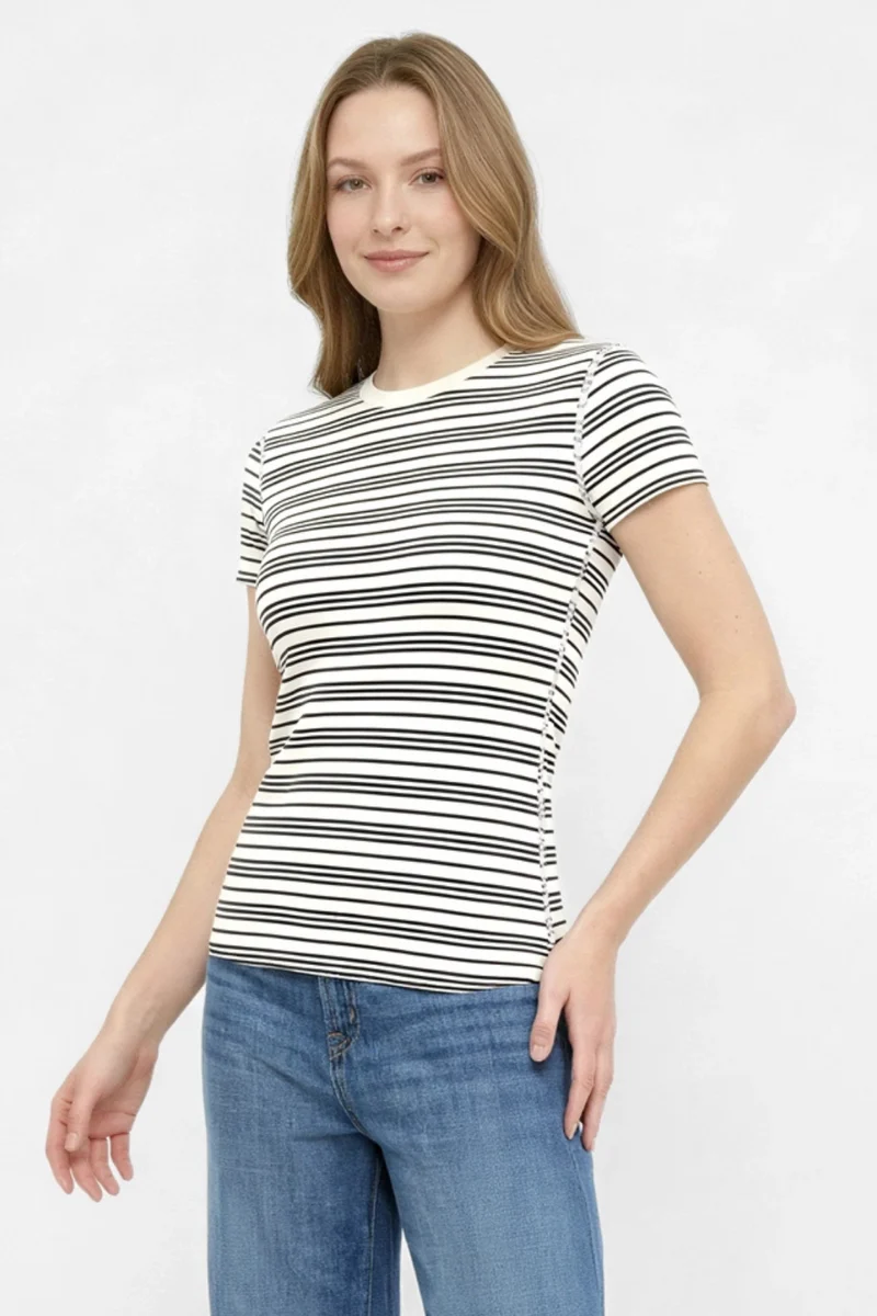 Crew-Neck Short Sleeve Tee | Black Beauty Kent Stripe