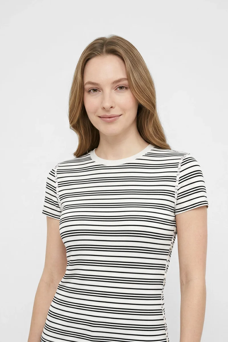 Crew-Neck Short Sleeve Tee | Black Beauty Kent Stripe