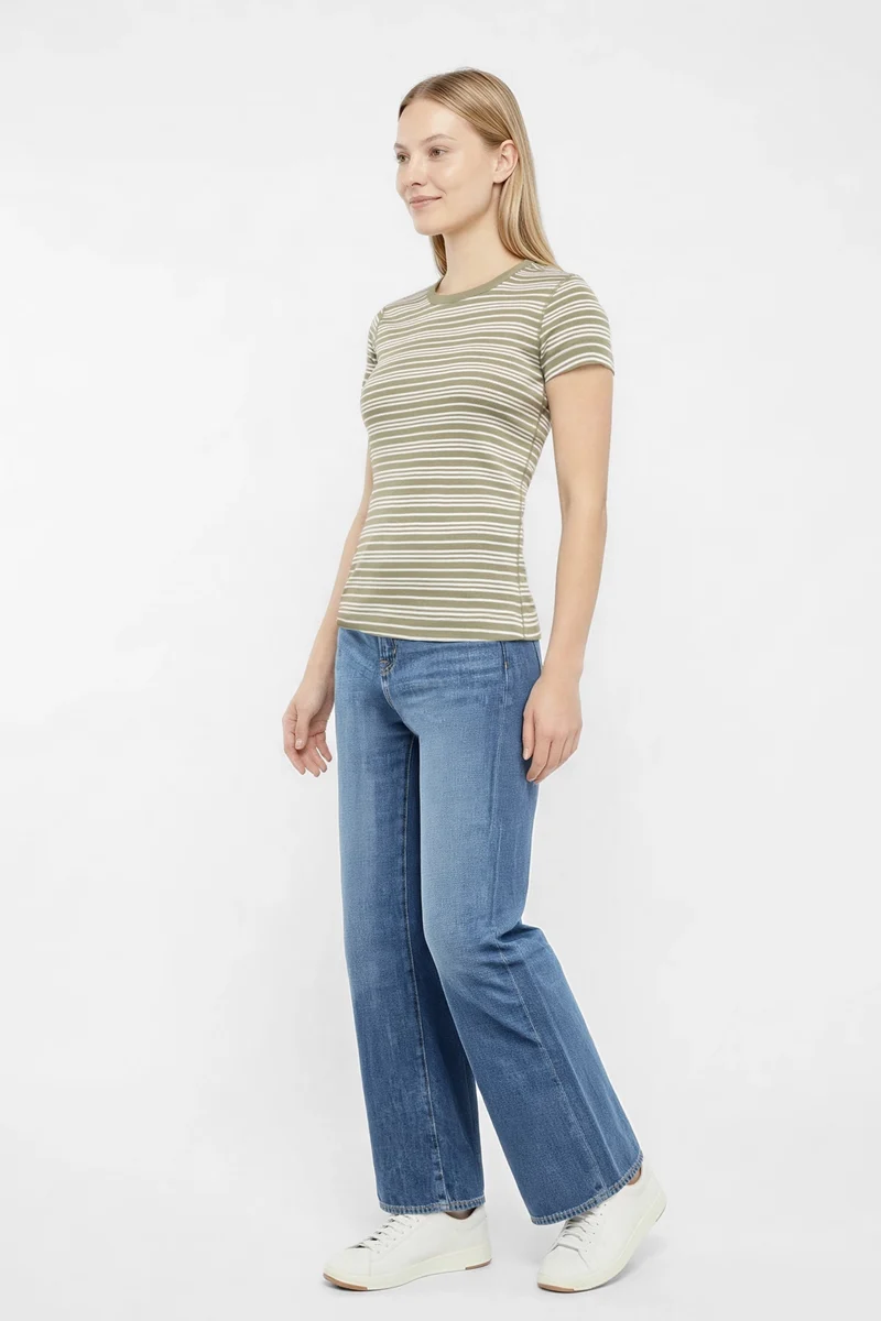 Crew-Neck Short Sleeve Tee | Deep Lichen Kent Stripe