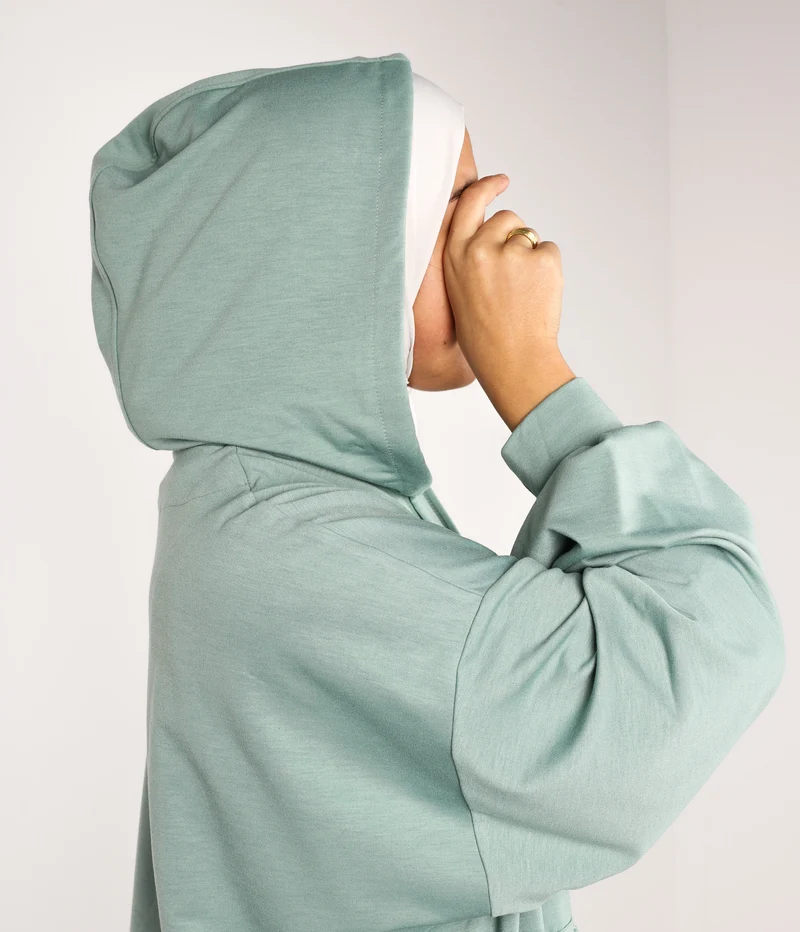 Langes, lässiges Abaya mit Kapuze - Menthol