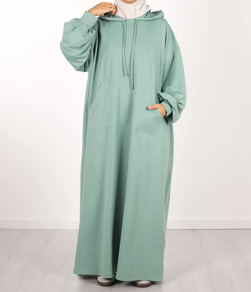 Langes, lässiges Abaya mit Kapuze - Menthol