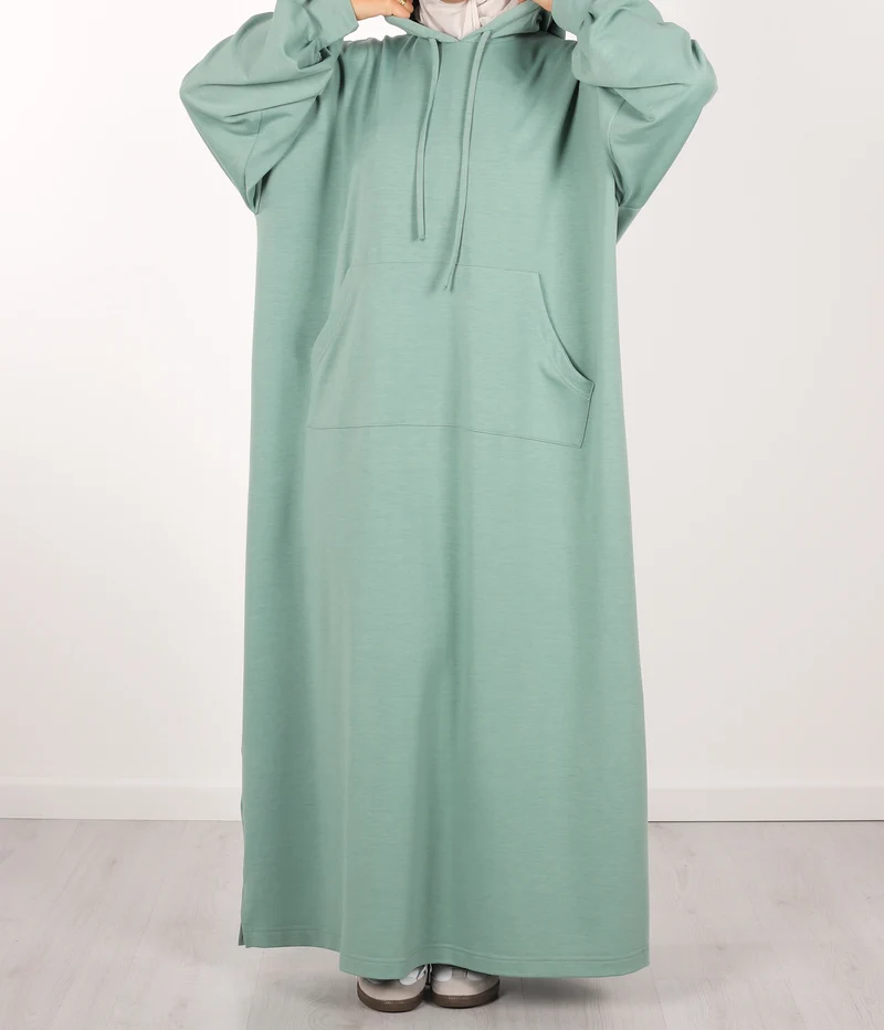 Langes, lässiges Abaya mit Kapuze - Menthol