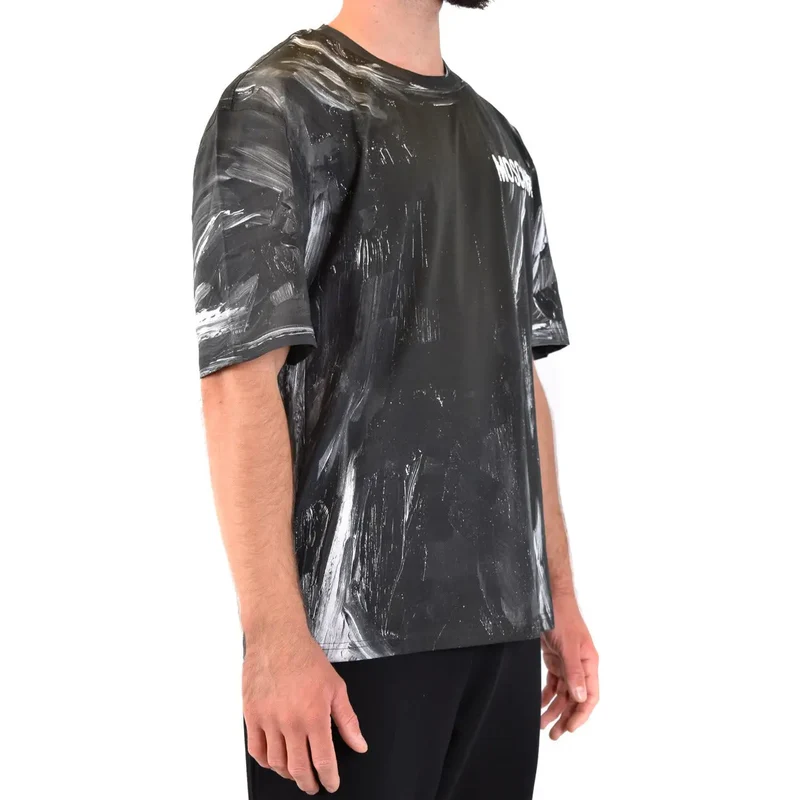 Herren-T-Shirt von Moschino aus schwarzer Baumwolle, Rundhalsausschnitt