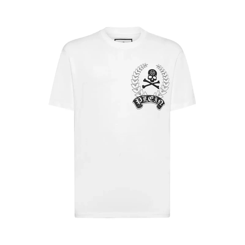 Philipp Plein Herren Weißes Baumwoll-T-Shirt Rundhals