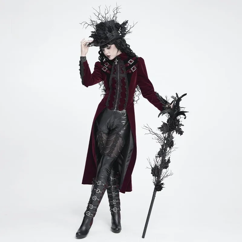 Gothic-Zepter für Damen mit Rosenfedern und Schlange