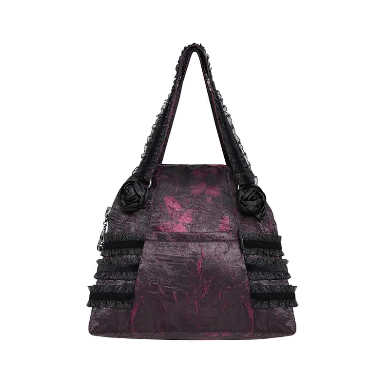 Gothic-Tasche für Damen mit Rosenkreuz und Spitzenbesatz, schwarz-rot