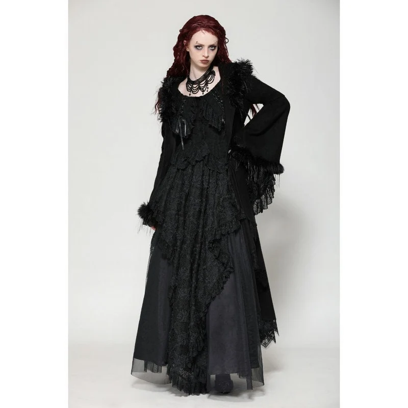 Romantischer Gothic-Mantel mit Spitzenknöpfen und Kapuze für Damen