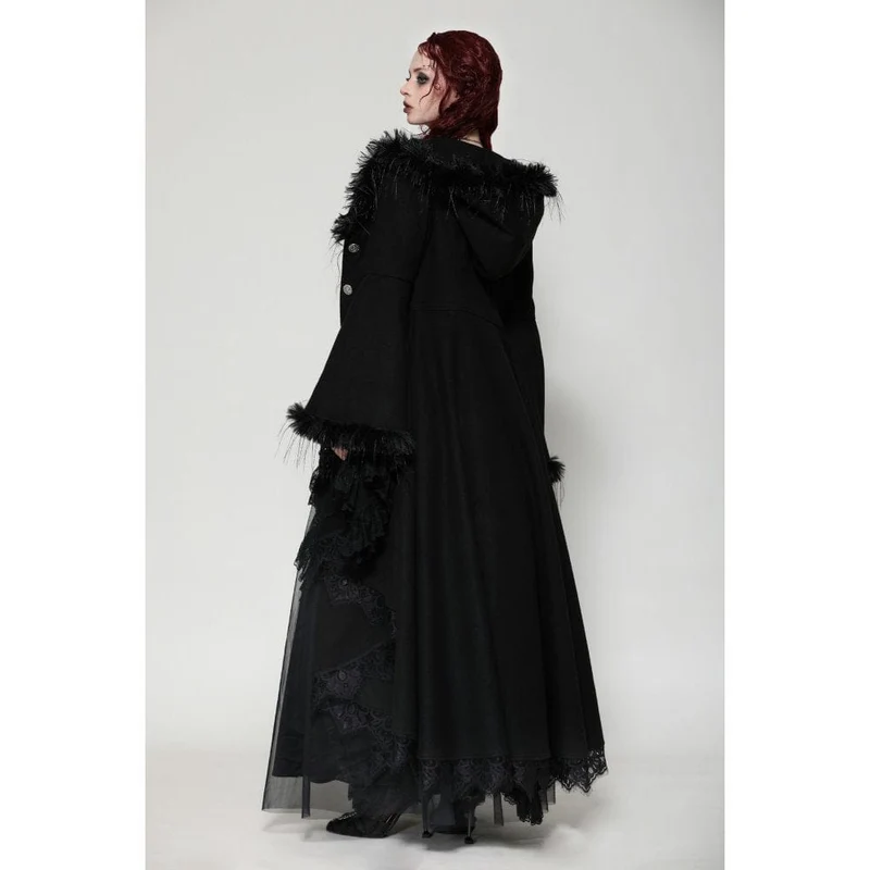 Romantischer Gothic-Mantel mit Spitzenknöpfen und Kapuze für Damen