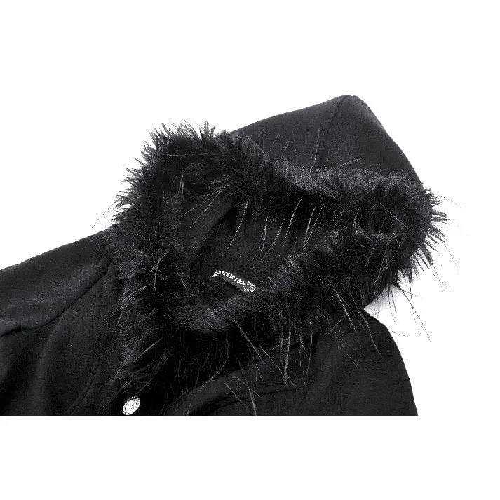 Romantischer Gothic-Mantel mit Spitzenknöpfen und Kapuze für Damen