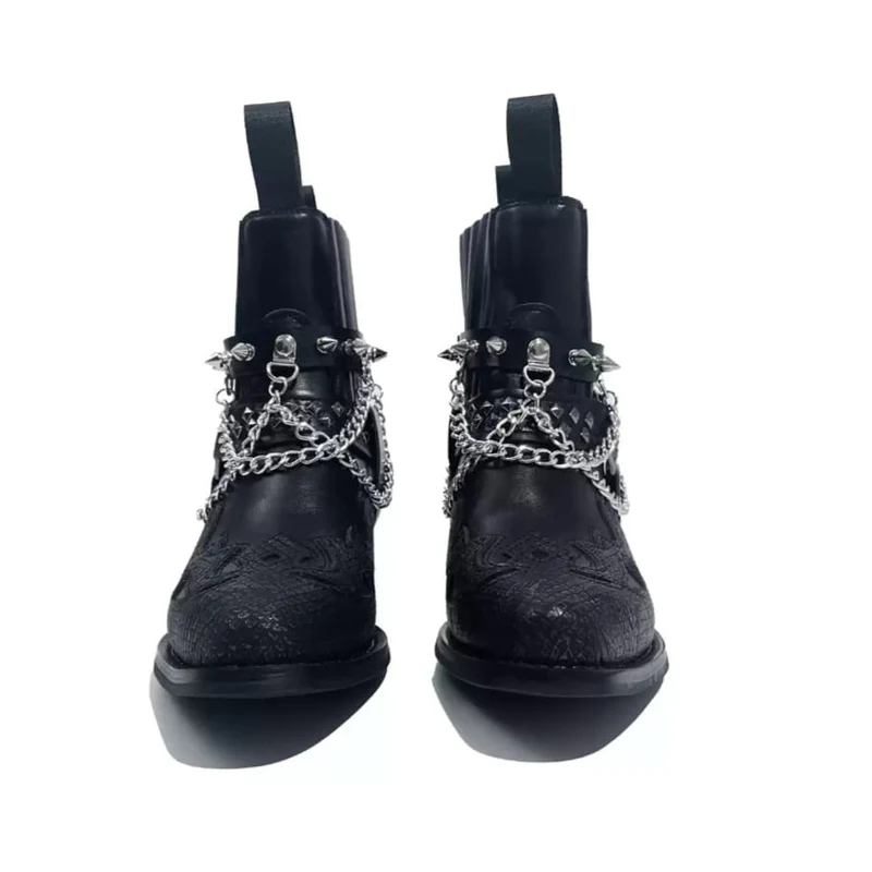 Punk-Motorradstiefel für Damen mit Nieten und Ketten