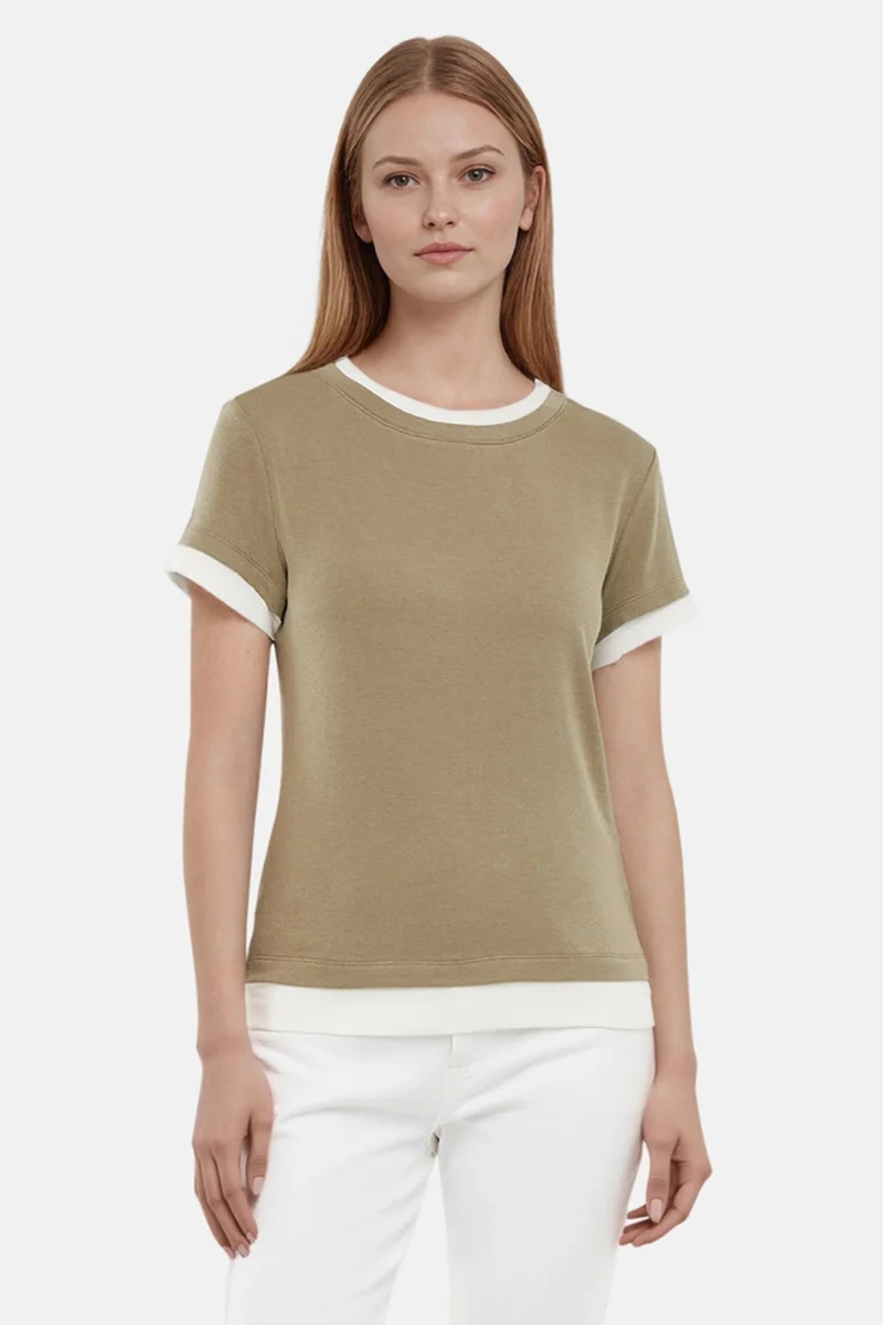 Veronica Layered Short Sleeve Tee | Deep Lichen Green