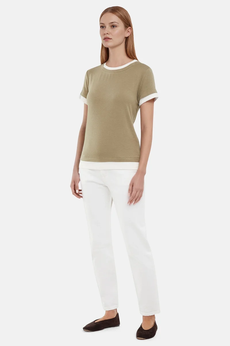 Veronica Layered Short Sleeve Tee | Deep Lichen Green