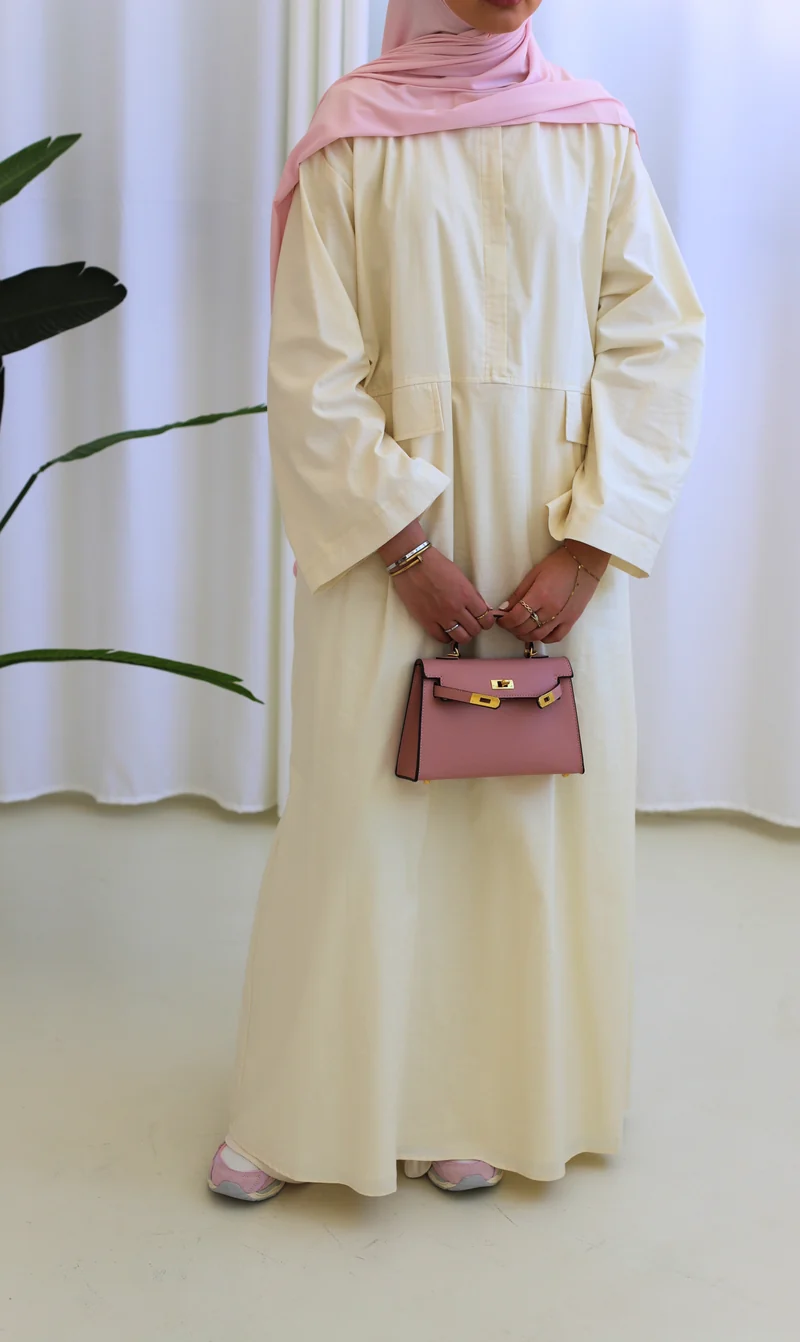 Oversized Abaya aus Baumwolle – Buttervanille