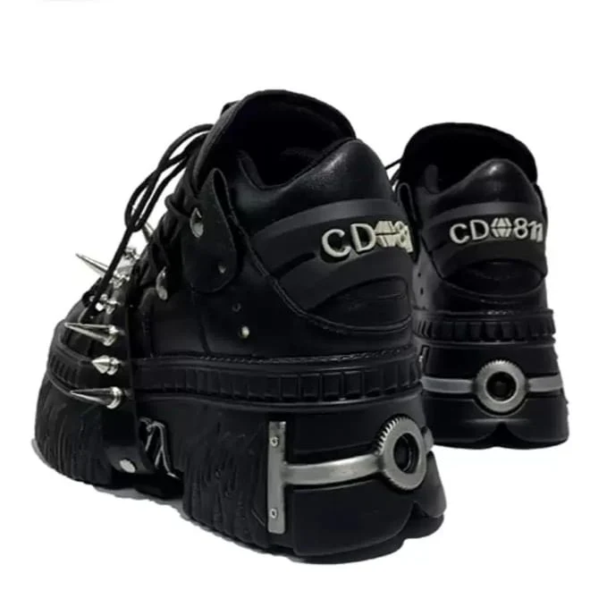 Schwarze Punk-Plateauschuhe für Herren mit Spikes