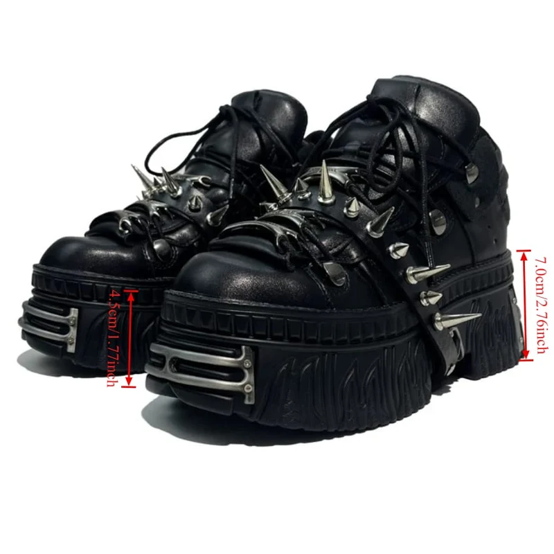 Schwarze Punk-Plateauschuhe für Damen mit Spikes