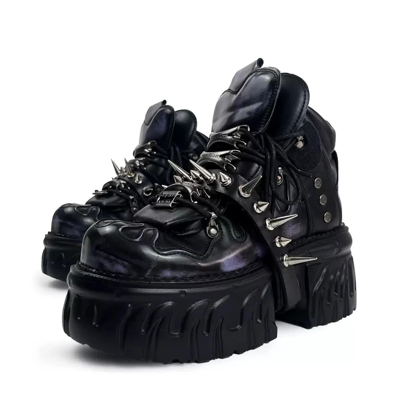 Punkrock-Plateauschuhe für Damen mit Nieten und klobigem Absatz
