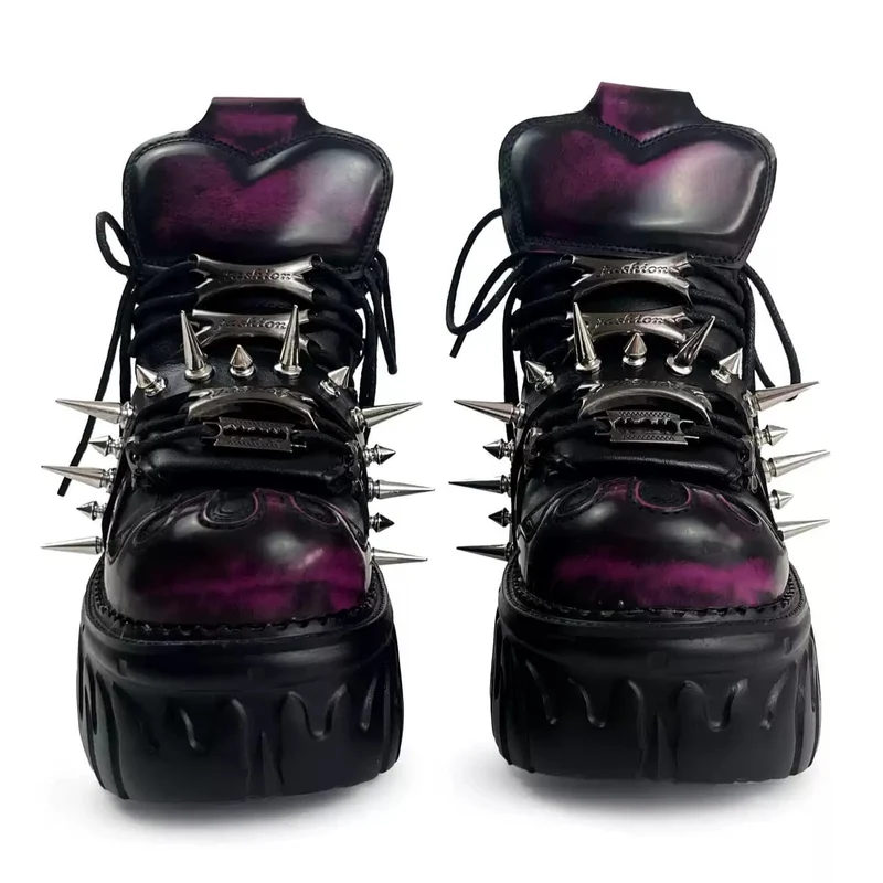 Punkrock-Plateauschuhe für Damen mit Nieten und klobigem Absatz