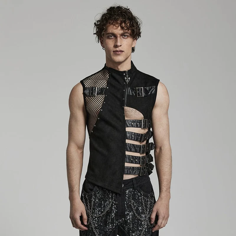 Herren Punk Cutout Buckles Weste