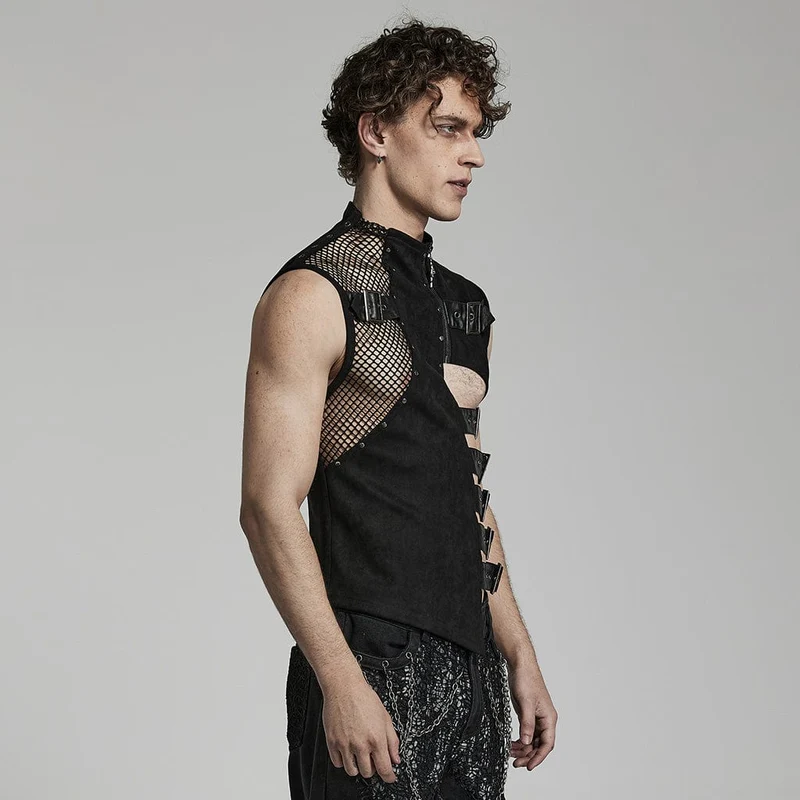 Herren Punk Cutout Buckles Weste