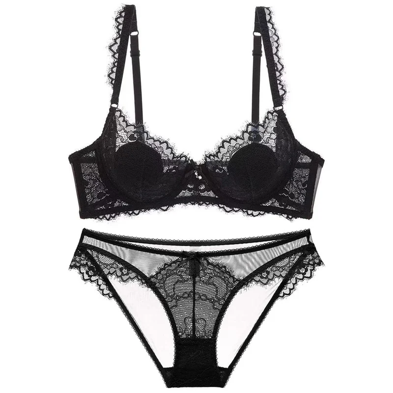 Gothic-Dessous-Set für Damen aus transparenter Spitze mit Schleife