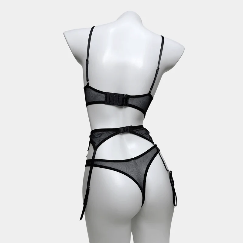 Gothic-Dessous-Set für Damen aus bestickter Spitze mit Blumenmuster