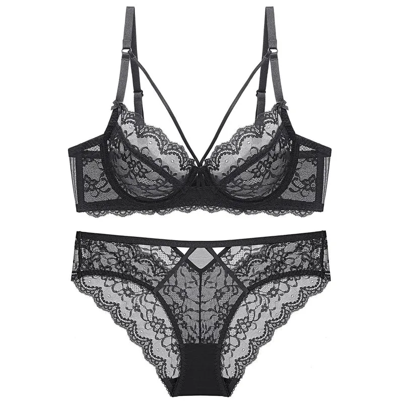Gothic-Dessous-Set für Damen mit floraler Spitze und Trägern