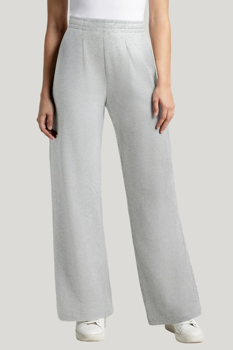 Brushed Rib Wide Leg Pant | Light Heather Grey