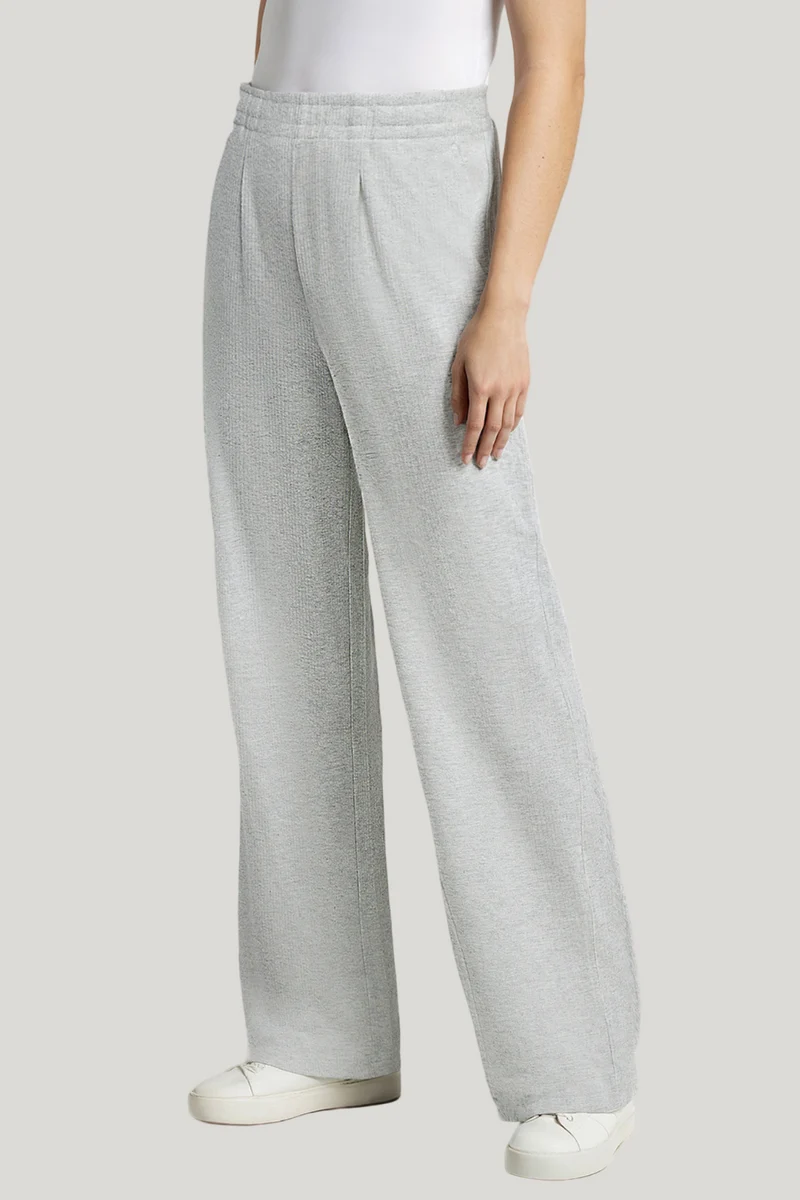 Brushed Rib Wide Leg Pant | Light Heather Grey