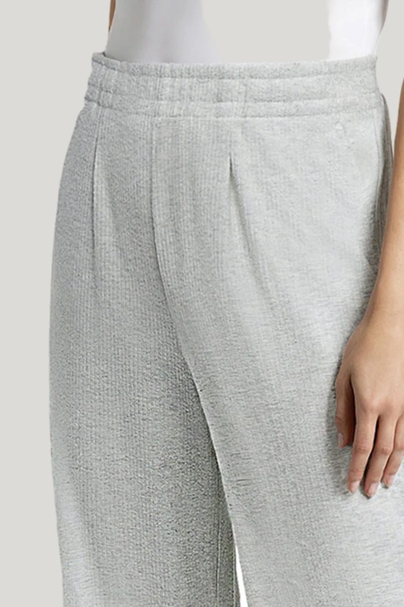 Brushed Rib Wide Leg Pant | Light Heather Grey