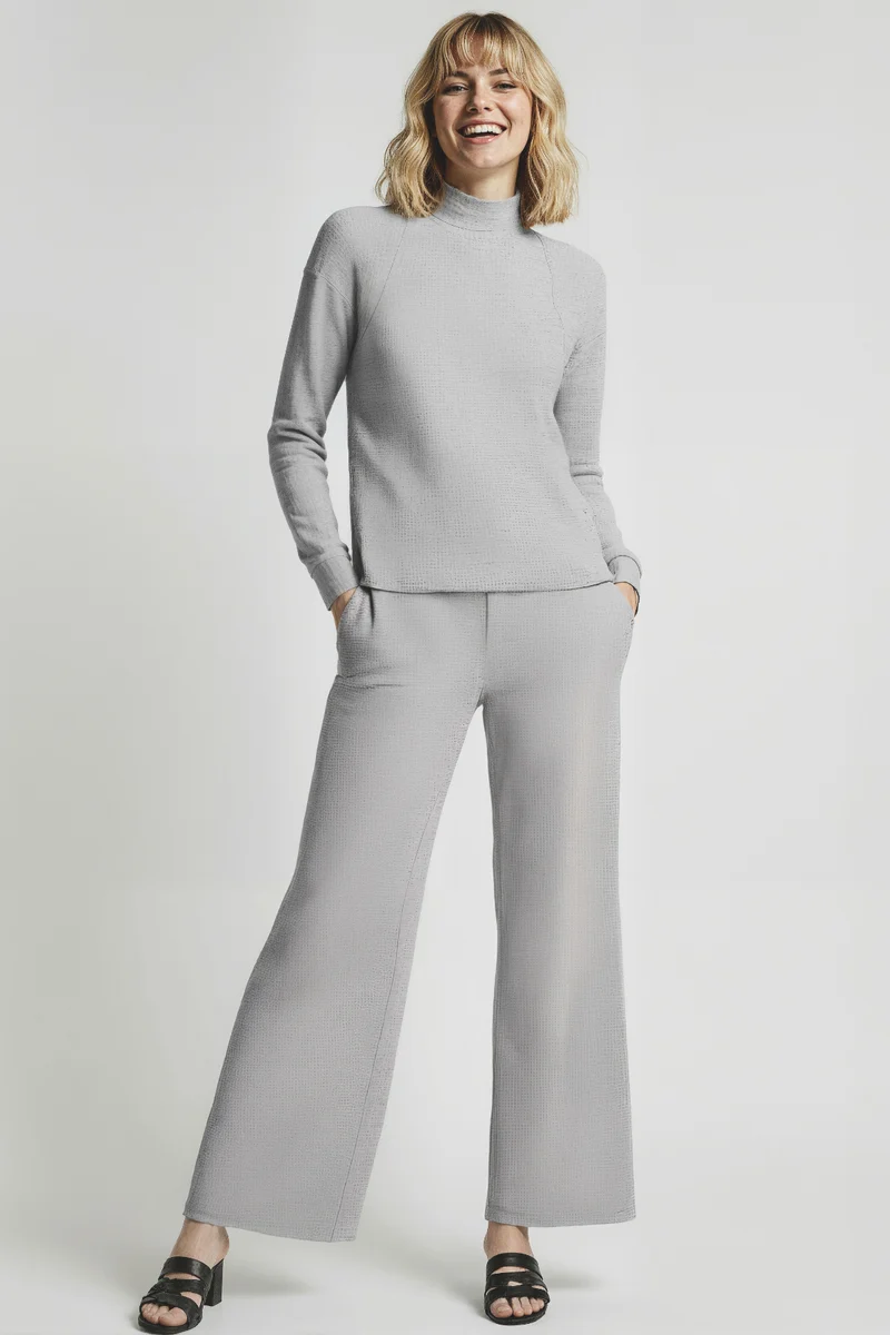 Brushed Rib Wide Leg Pant | Light Heather Grey