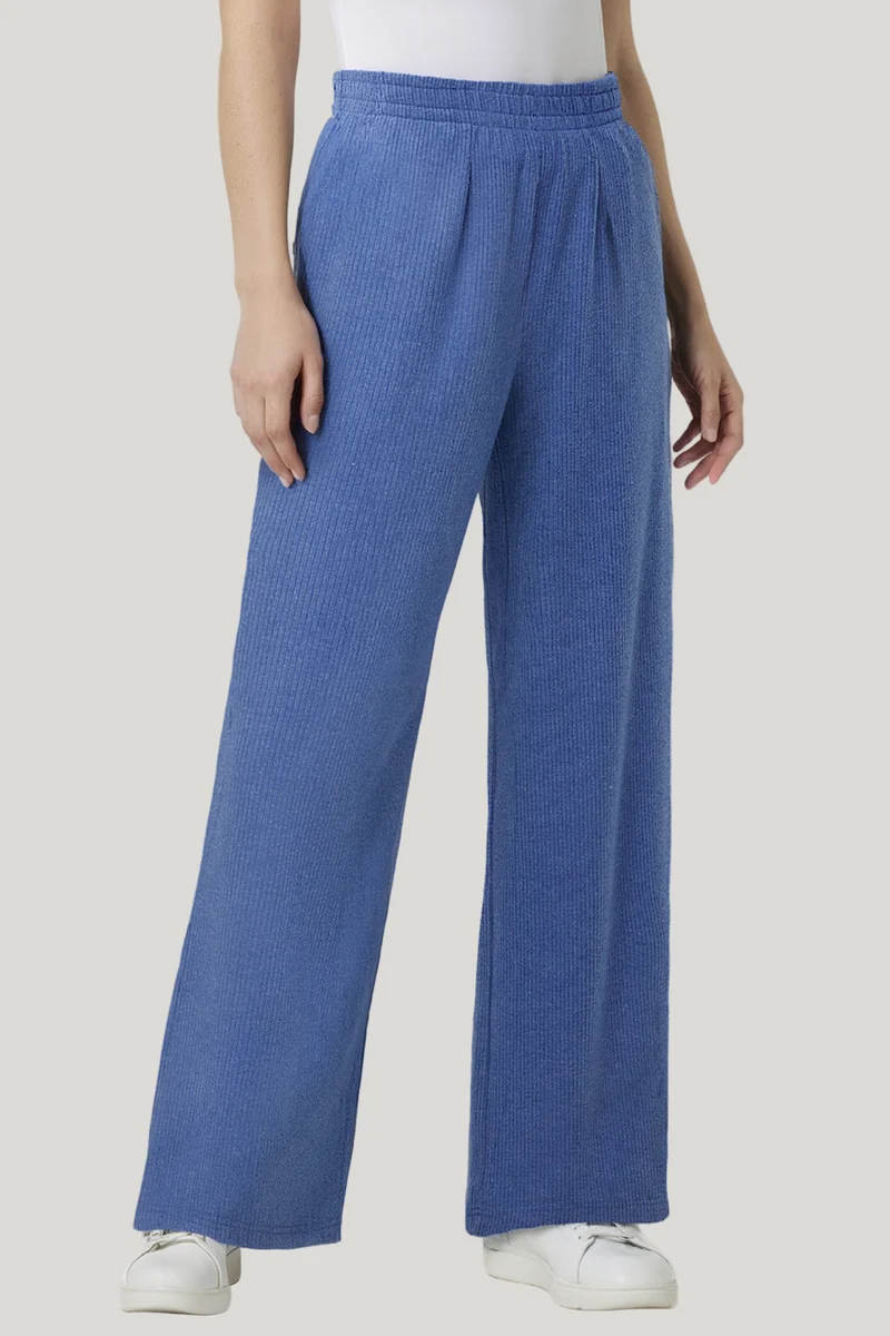 Brushed Rib Wide Leg Pant | Heather Coastal Fjord