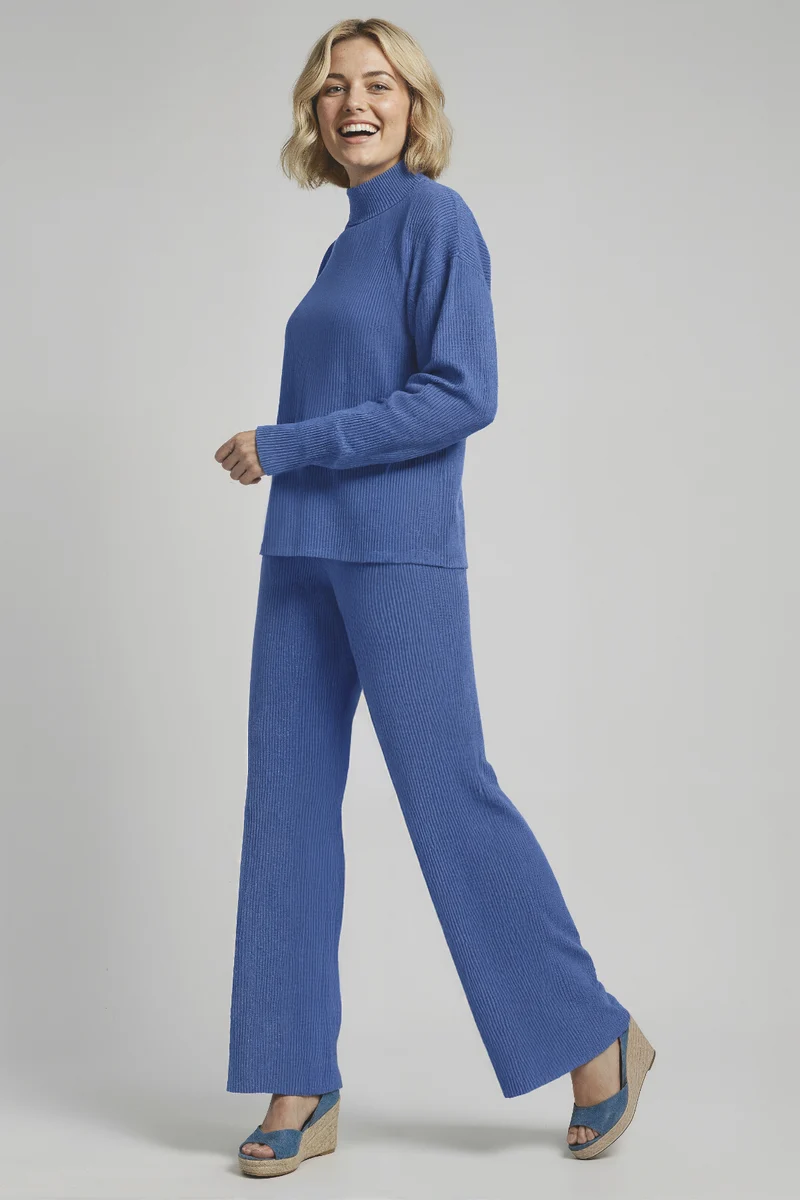 Brushed Rib Wide Leg Pant | Heather Coastal Fjord
