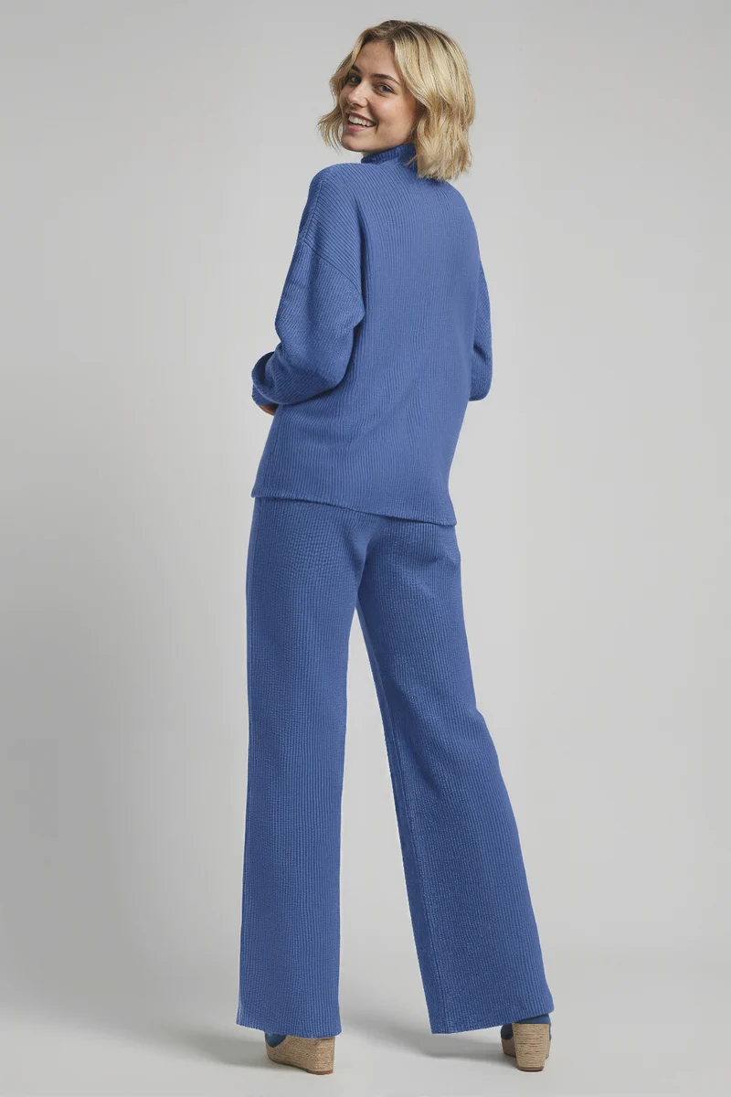 Brushed Rib Wide Leg Pant | Heather Coastal Fjord