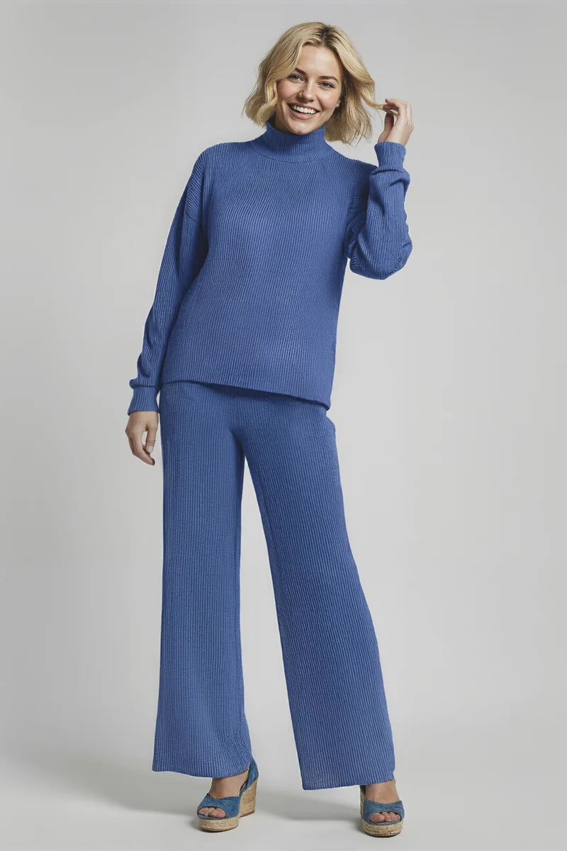 Brushed Rib Wide Leg Pant | Heather Coastal Fjord