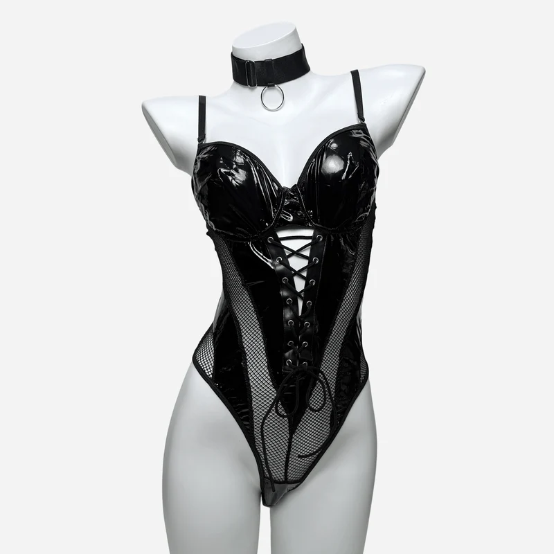 Sexy Damen-Dessous im Grunge-Stil mit Mesh-Einsätzen, Schnürung und Choker