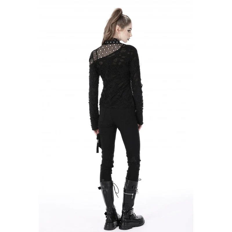 Damen-Punk-Shirt mit unregelmäßigem, zerrissenem Netzspleiß