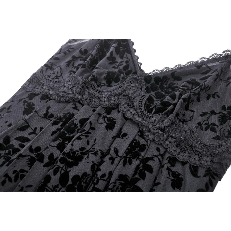 Damen-Hochzeitskleid im Gothic-Stil mit tiefem Ausschnitt und Blumenmuster