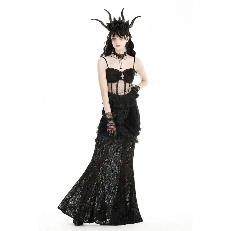 Damen-Top aus transparenter, gerüschter Gothic-Spitze