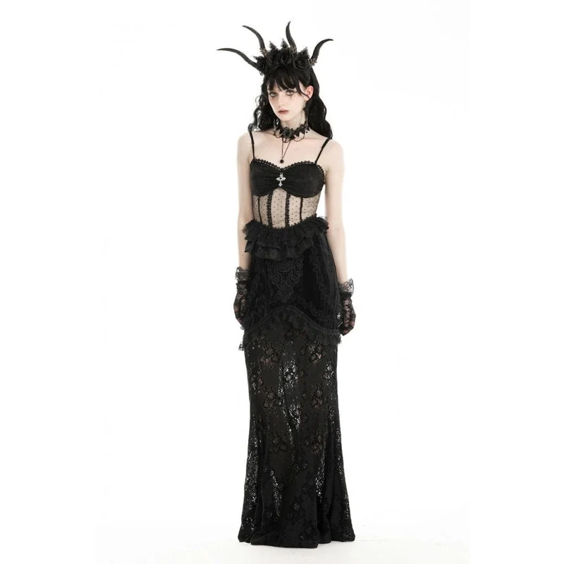 Damen-Top aus transparenter, gerüschter Gothic-Spitze