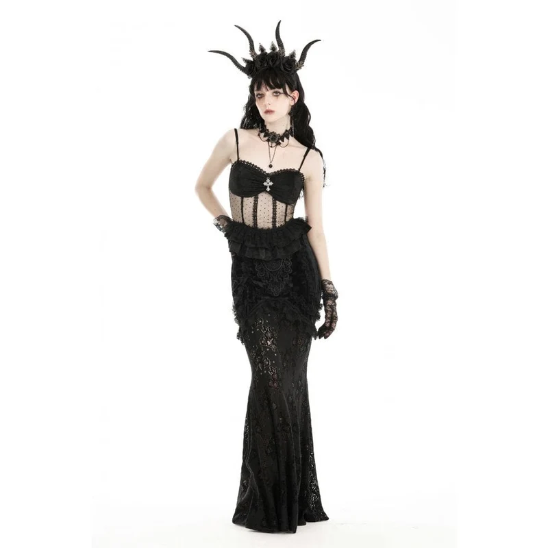 Damen-Top aus transparenter, gerüschter Gothic-Spitze