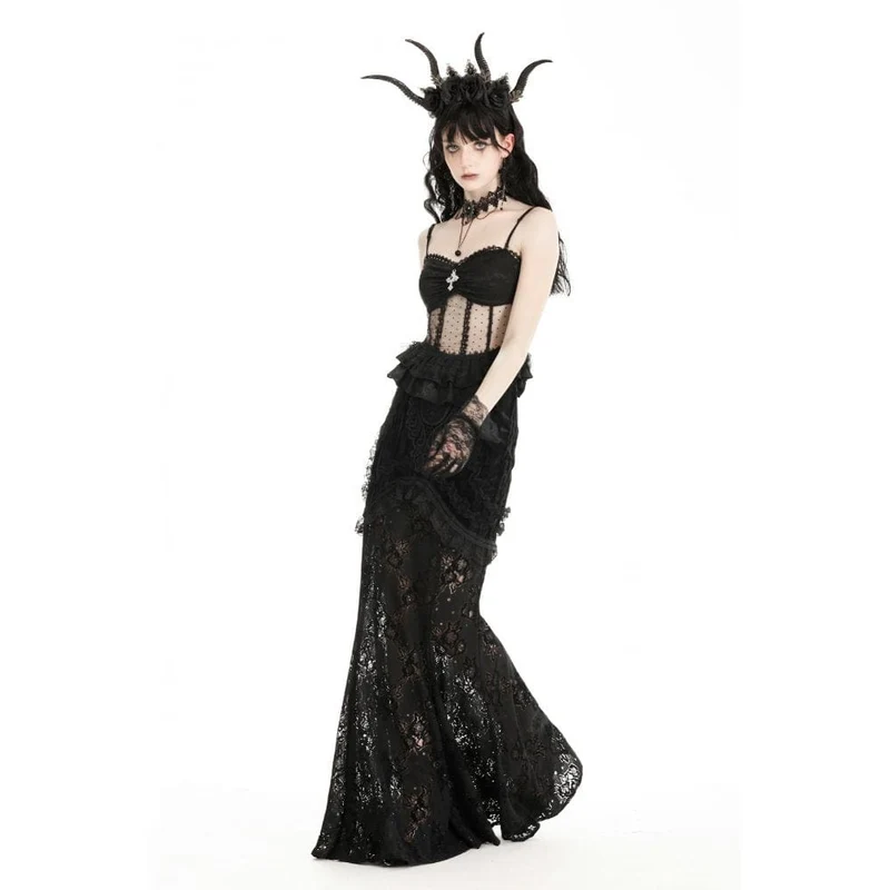 Damen-Top aus transparenter, gerüschter Gothic-Spitze