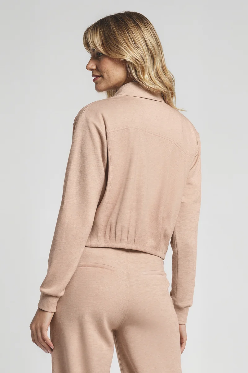 Bubble Hem Full Zip Jacket | Heather Warm Taupe