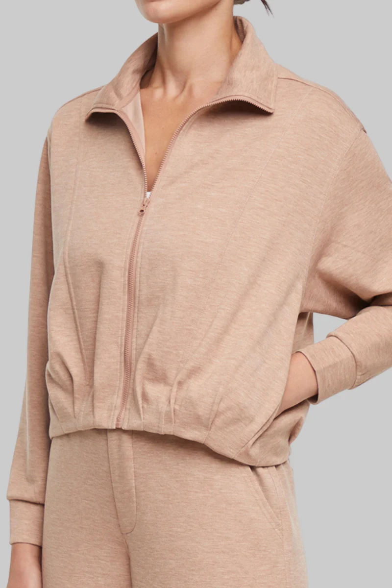 Bubble Hem Full Zip Jacket | Heather Warm Taupe