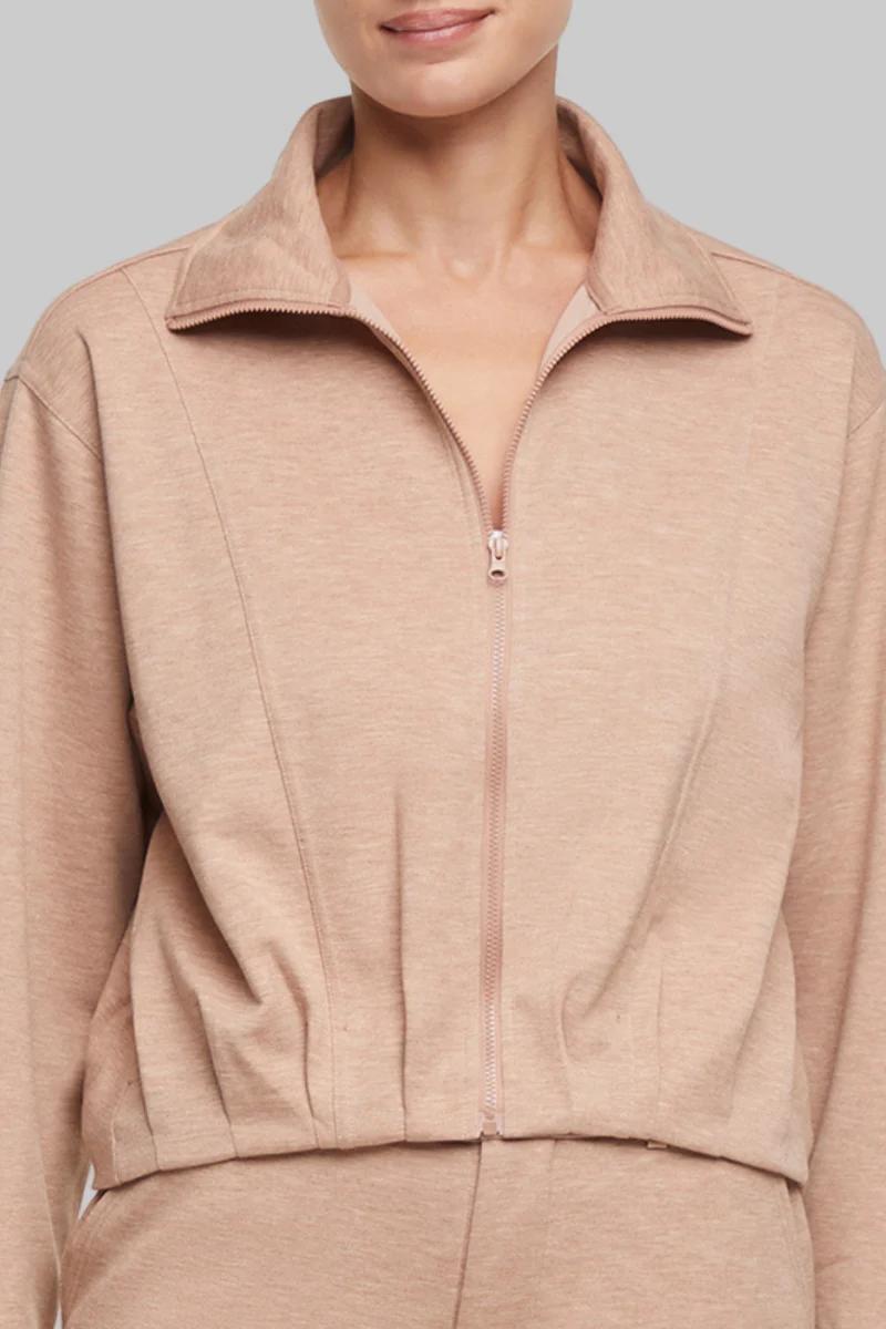 Bubble Hem Full Zip Jacket | Heather Warm Taupe