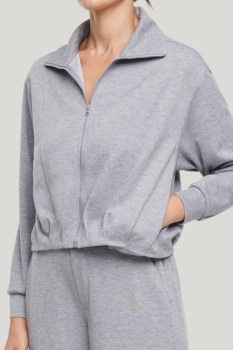 Bubble Hem Full Zip Jacket | Heather Grey