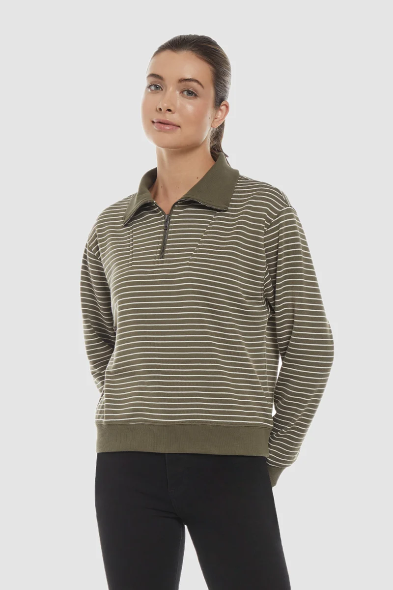 Marty Pullover | Grape Leaf Egret Stripe