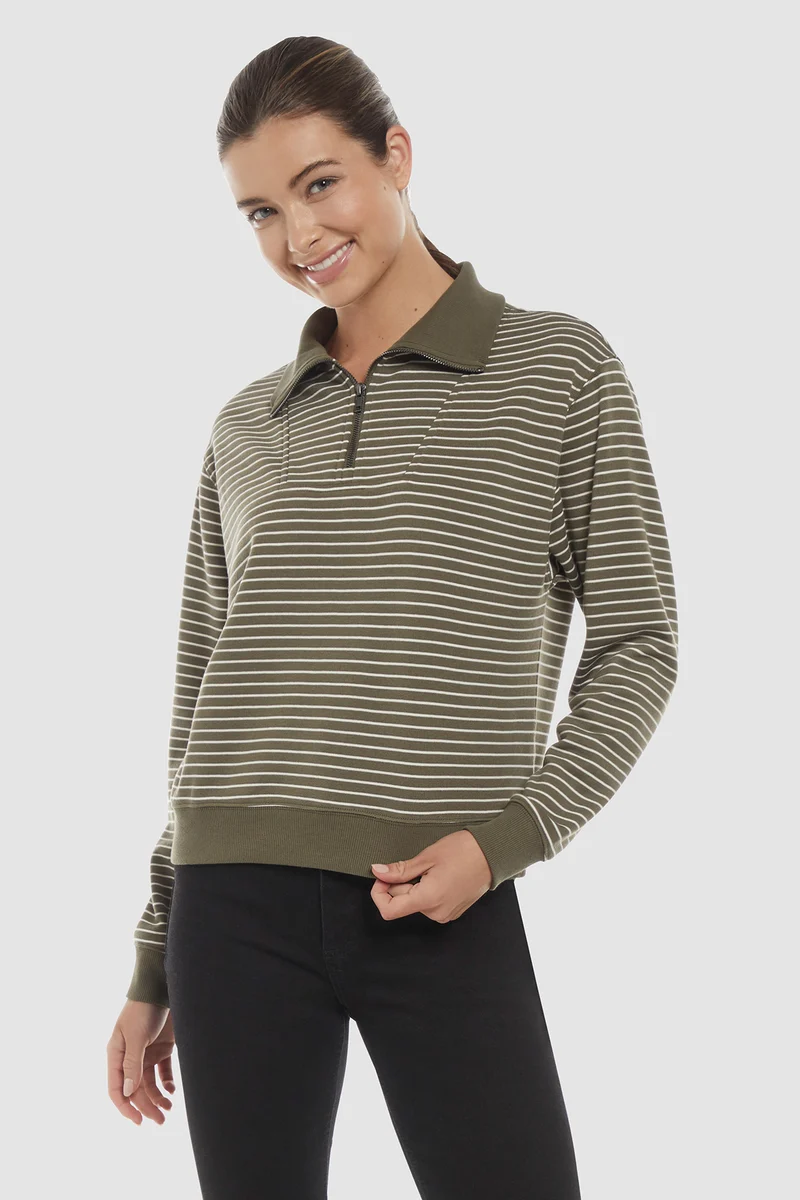 Marty Pullover | Grape Leaf Egret Stripe