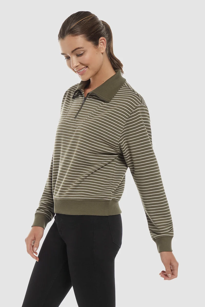 Marty Pullover | Grape Leaf Egret Stripe