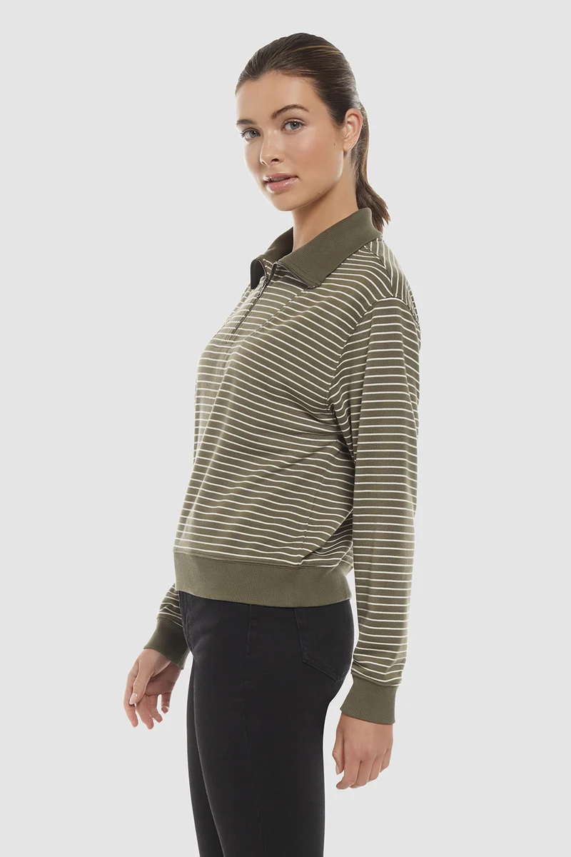 Marty Pullover | Grape Leaf Egret Stripe