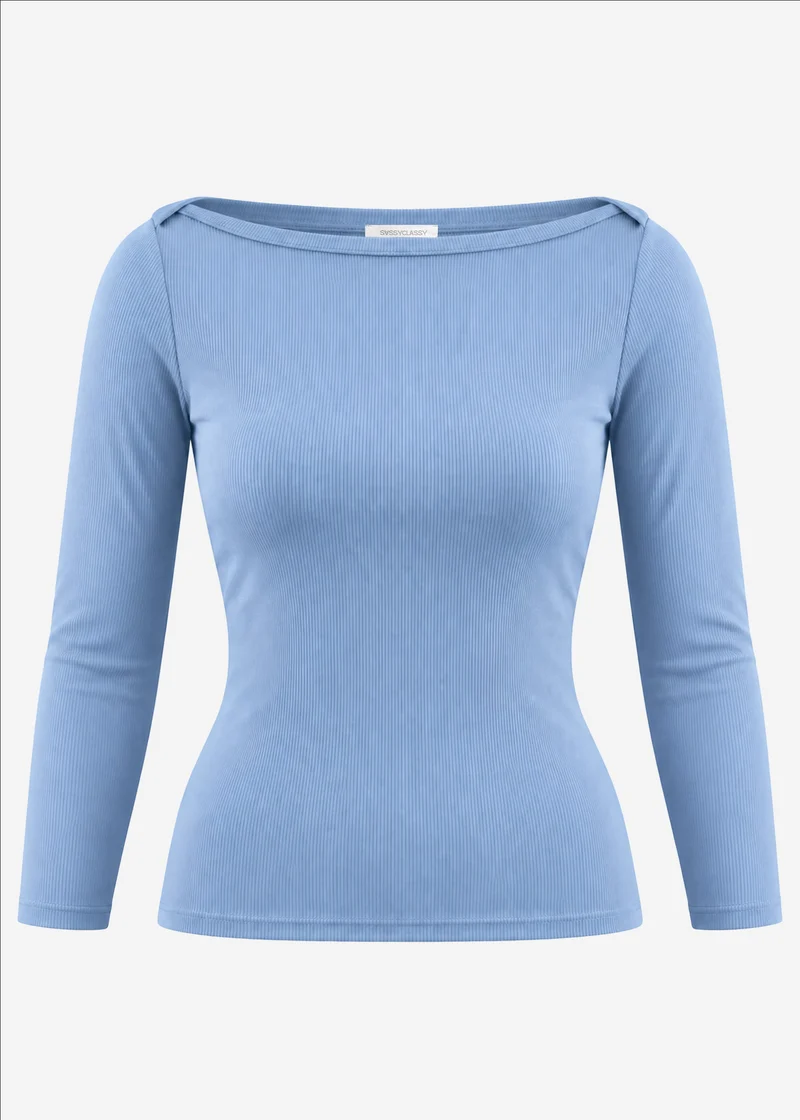 3/4 Arm Rippshirt - jeansblau